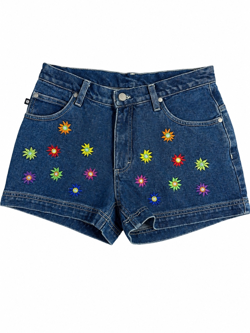 No Boundaries Embroidered Daisy Floral Dark Denim Shorts Size 5 Boho Burningman